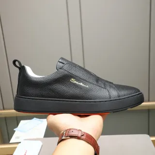 Santoni Sapatos Slip-On Couro Pebbled Preto Casuais