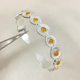 Silver and Gold Daisy Motif Open Adjustable Ring
