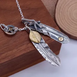 Silver and Gold Feather Leaf Pendant Necklace