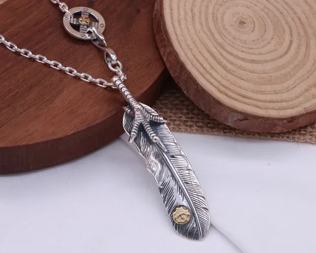 Silver and Gold Feather Leaf Pendant Necklace 3