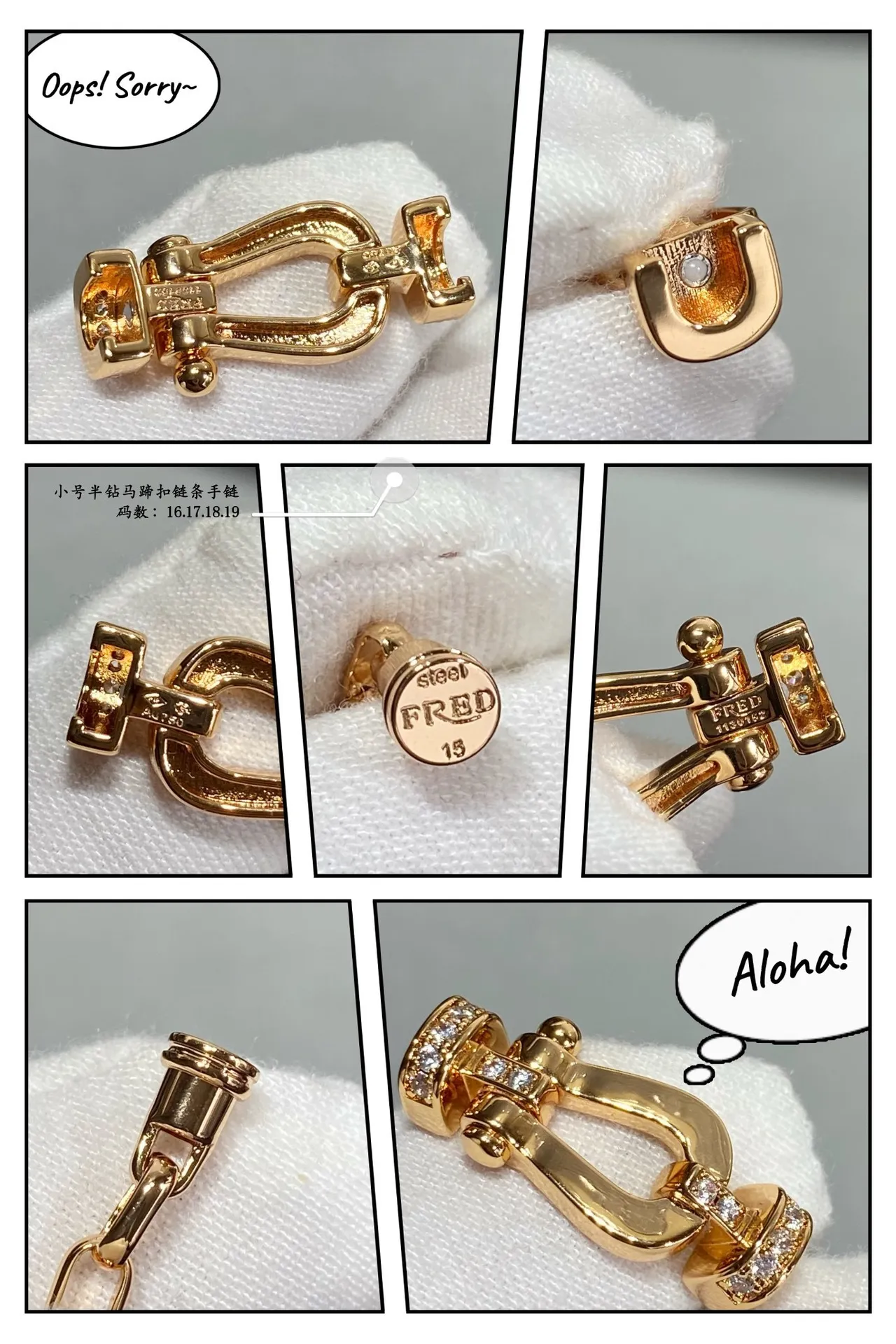 Silver and Gold Tone Pavé Shackle Clasp Link Bracelets 6
