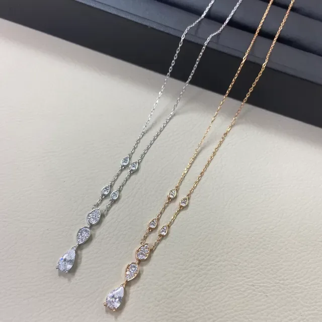 Silver and Gold Tone Teardrop Crystal Cascade Pendant Necklaces 2