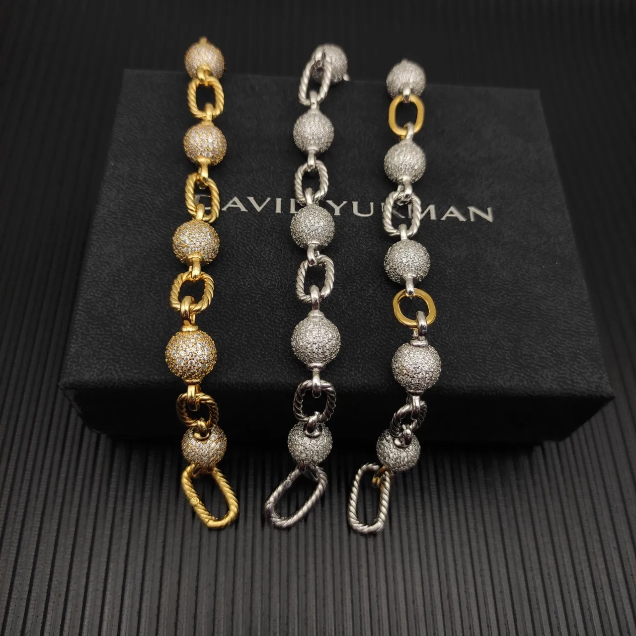 Silver and Gold Tone Textured Bead Twisted Link Bracelets 5