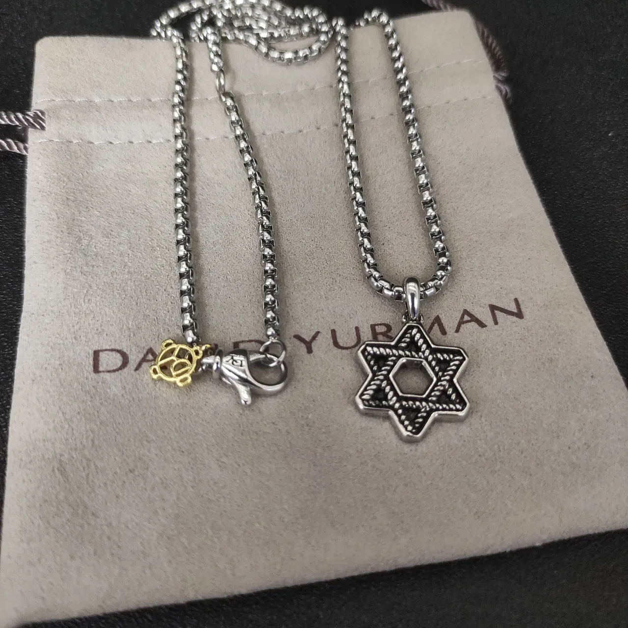 Silver Black Box Chain Star Of David Pendant Necklace 2