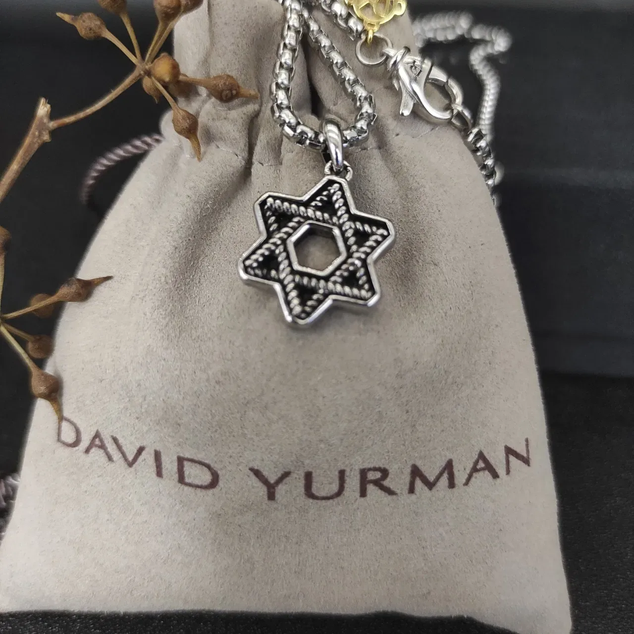 Silver Black Box Chain Star Of David Pendant Necklace 3