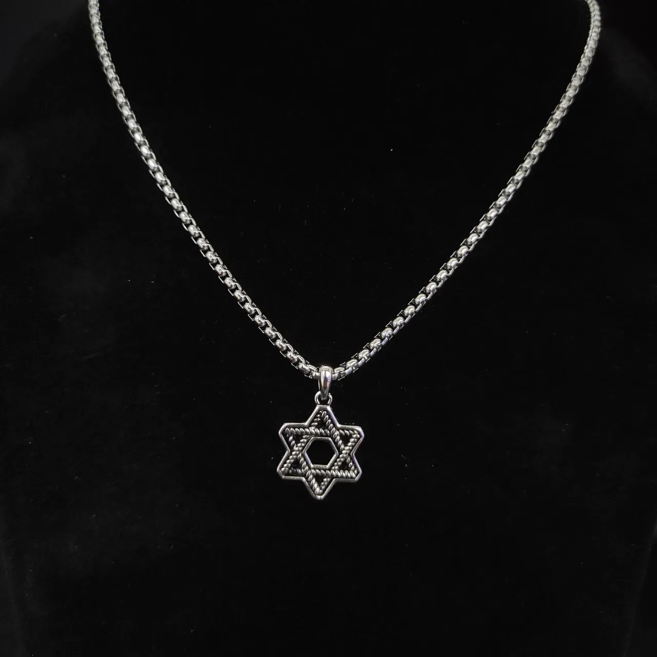 Silver Black Box Chain Star Of David Pendant Necklace 5