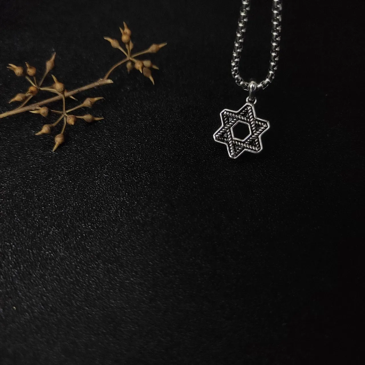 Silver Black Box Chain Star Of David Pendant Necklace 6