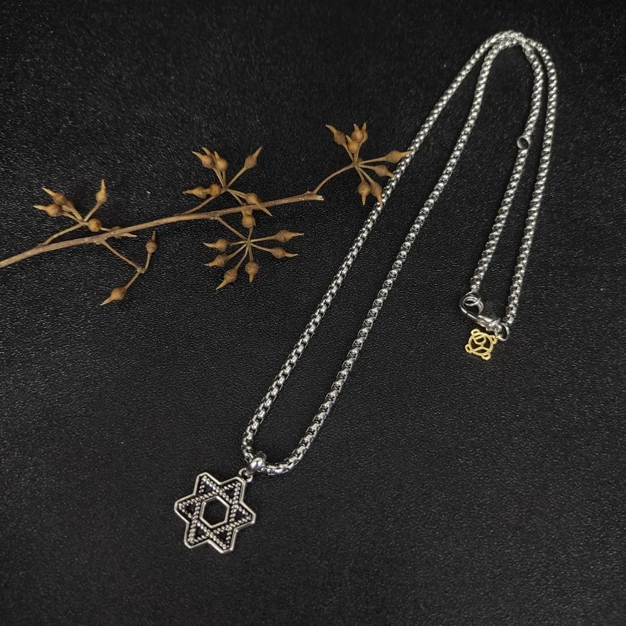 Silver Black Box Chain Star Of David Pendant Necklace 7