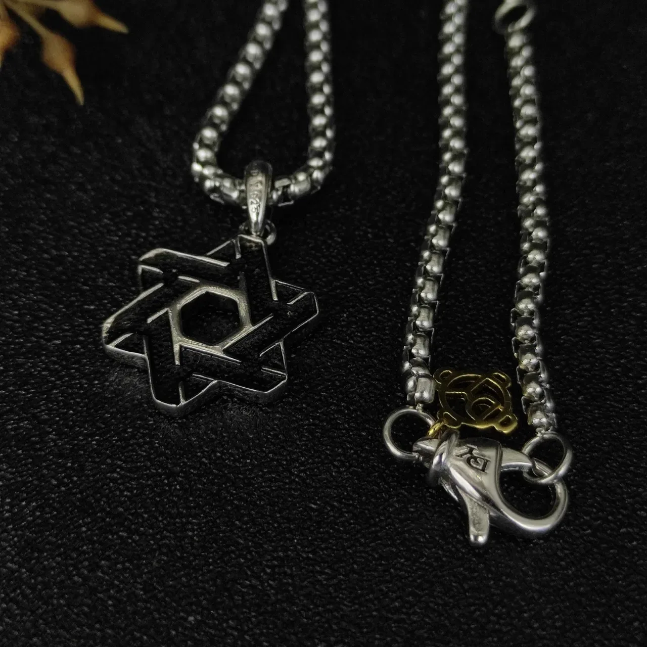 Silver Black Box Chain Star Of David Pendant Necklace 8