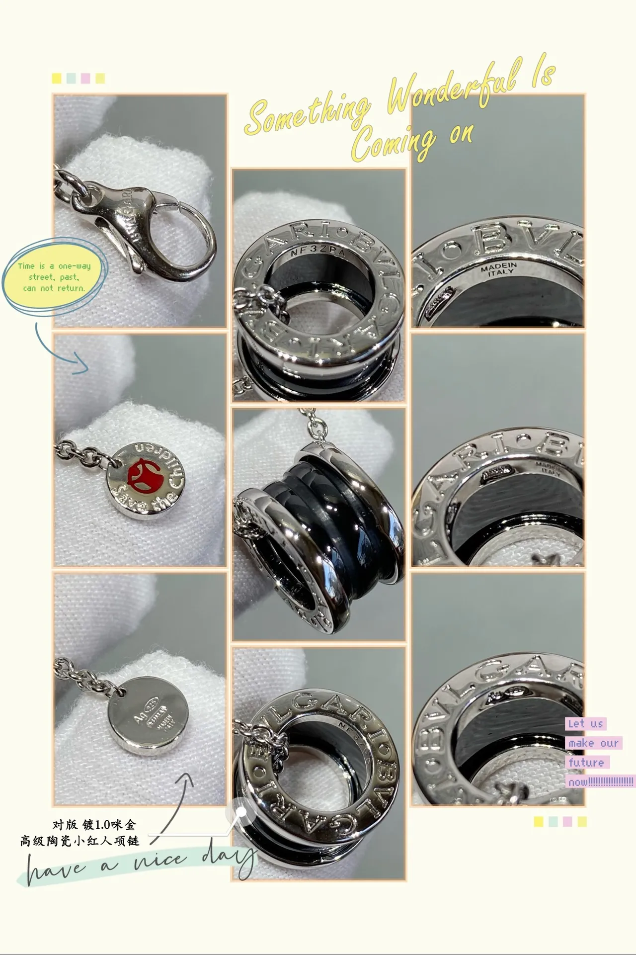 Silver Black Chain Cylindrical Pendant Necklace 5