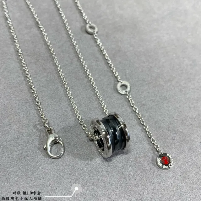 Silver Black Chain Cylindrical Pendant Necklace 6