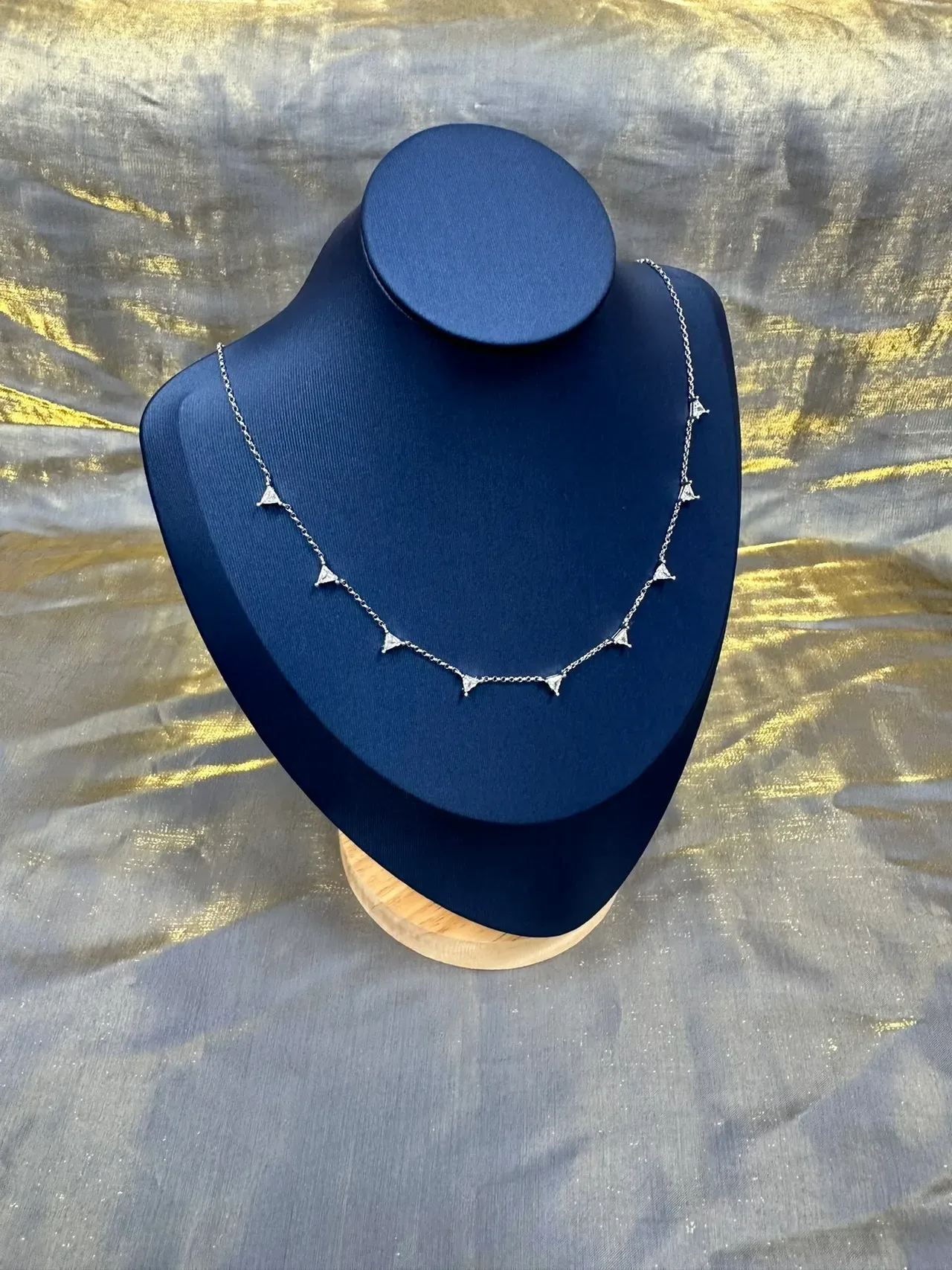 Silver Blue Chain Triangular Pavé Pendants Necklace 9