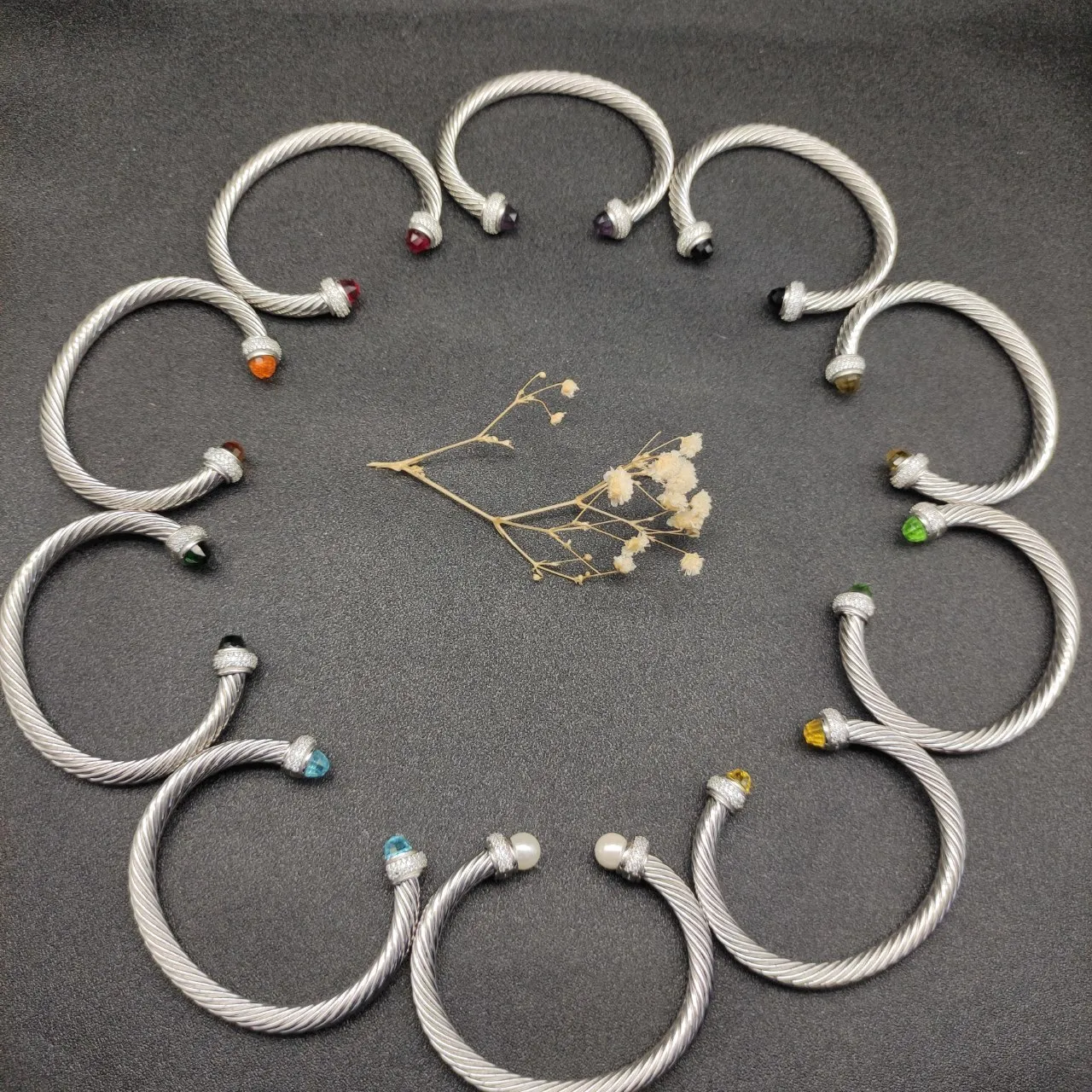 Silver Blue Twisted Cable Faceted Gemstone Terminals Bracelet 4