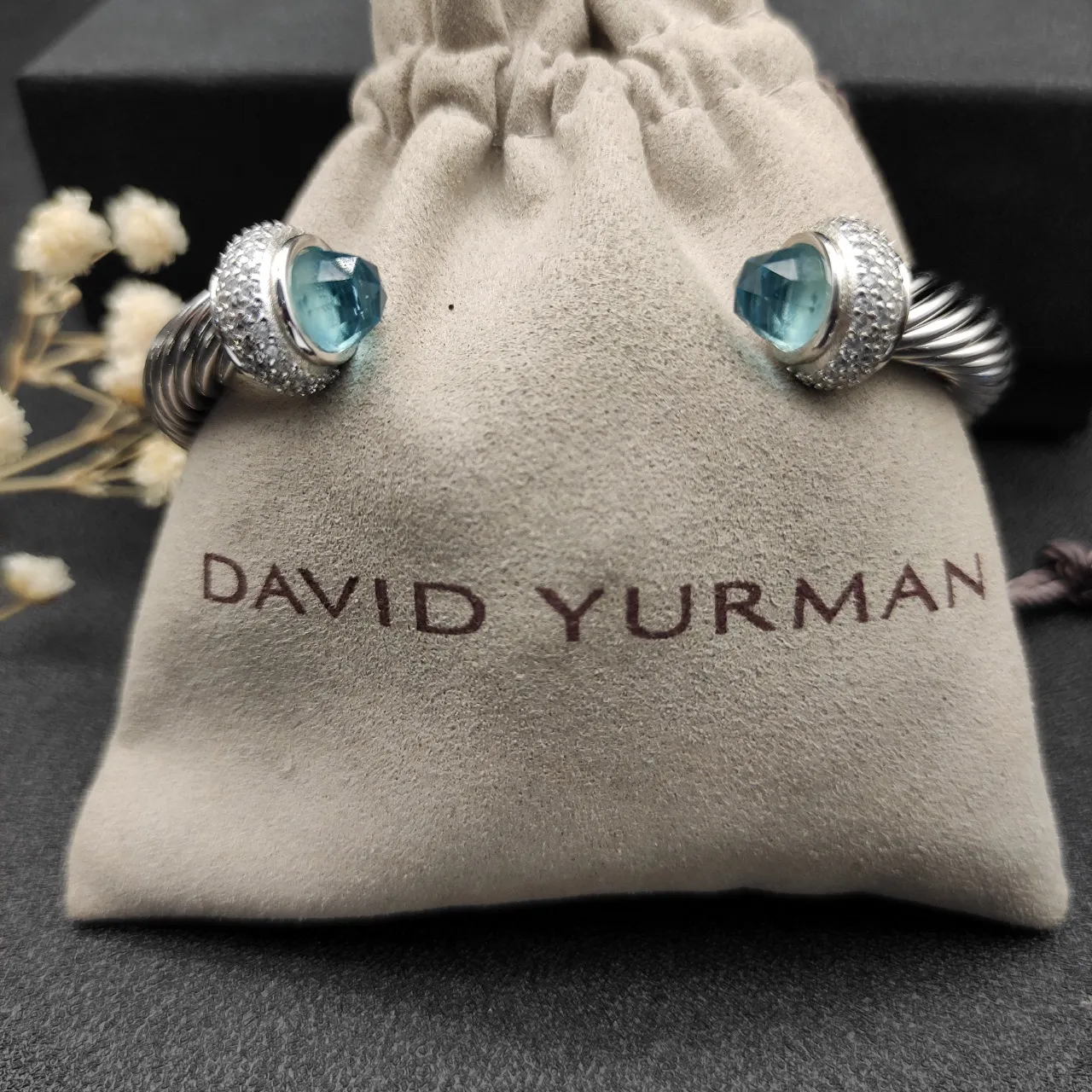 Silver Blue Twisted Cable Faceted Gemstone Terminals Bracelet 9
