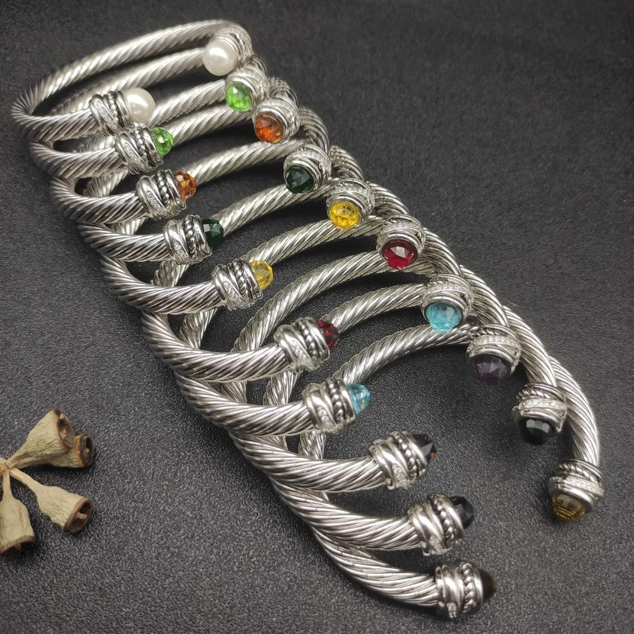 Joaillerie câble torsadé argent marron construction terminal ambre facetté 2
