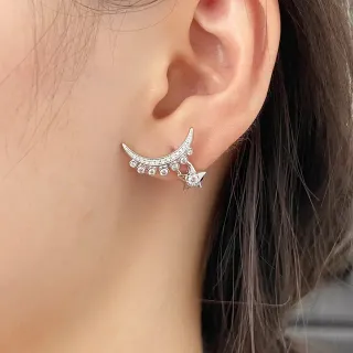 Pendientes de plata con luna creciente y estrella de cristal