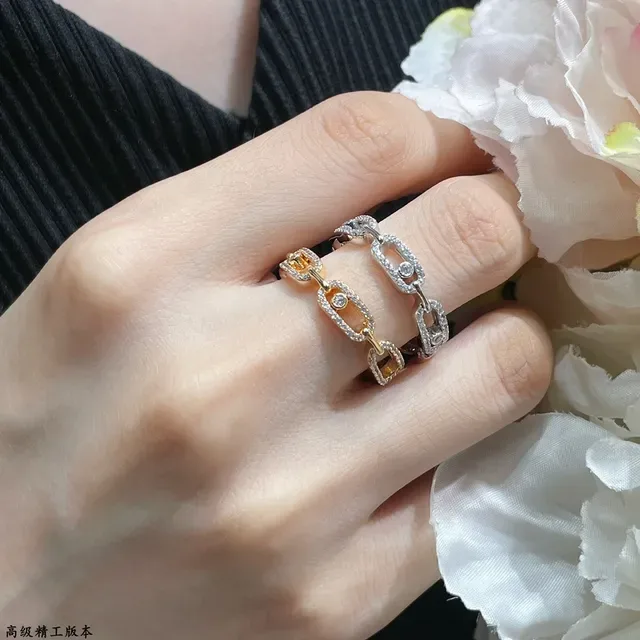 Silver Gold Chain-Link Motif Pavé-Set Ring 9