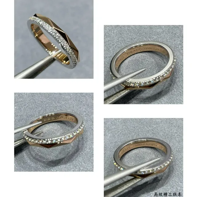 Bague géométrique faceted en argent et or avec diamants Pavé sur le bord 2