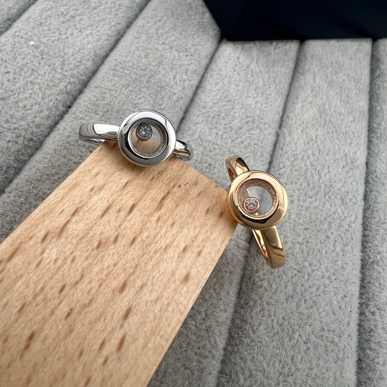 Silver Gold Rotating Bezel Single Central Diamond Ring 4