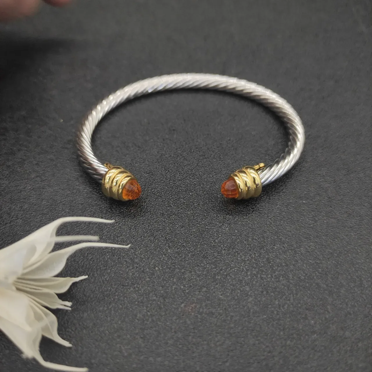 Silver Gold Twisted Cable Two-Tone Metal Bracelet 8