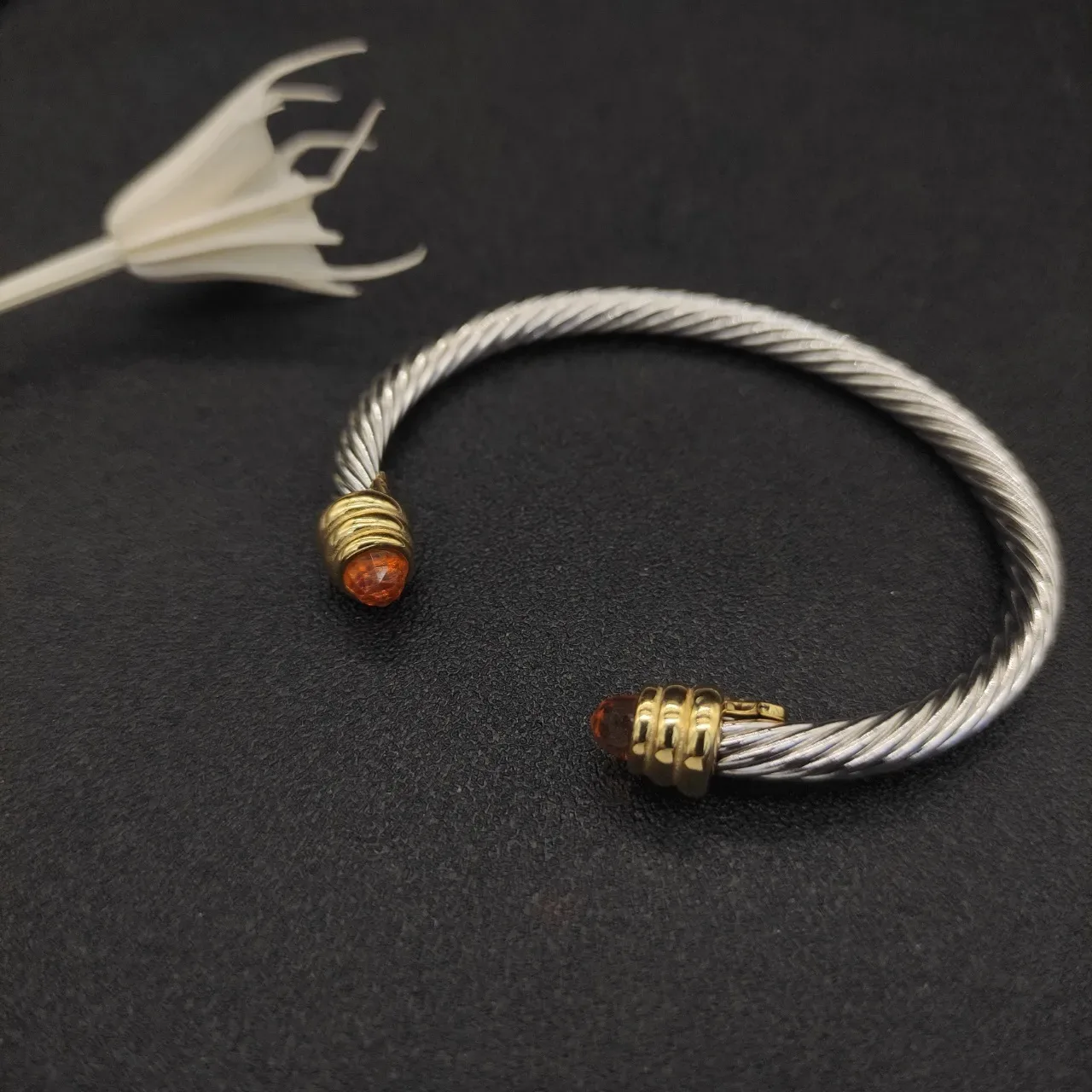 Silver Gold Twisted Cable Two-Tone Metal Bracelet 9