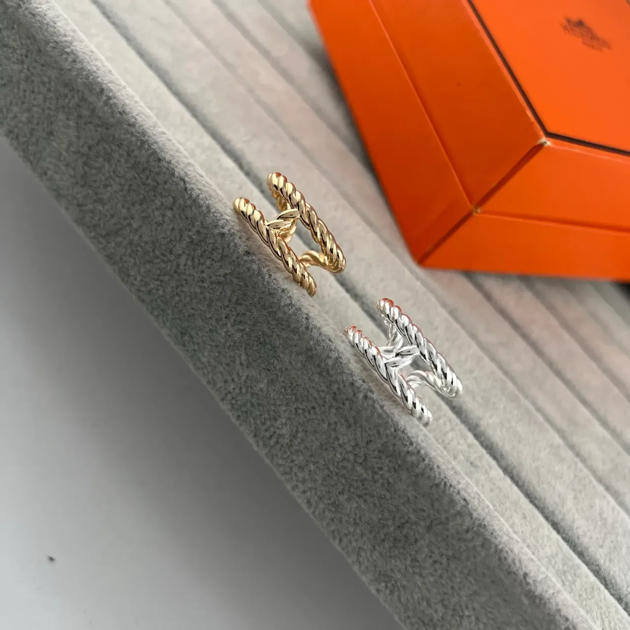 Silver Gold Twisted Rope Texture Open Adjustable Band Ring 5