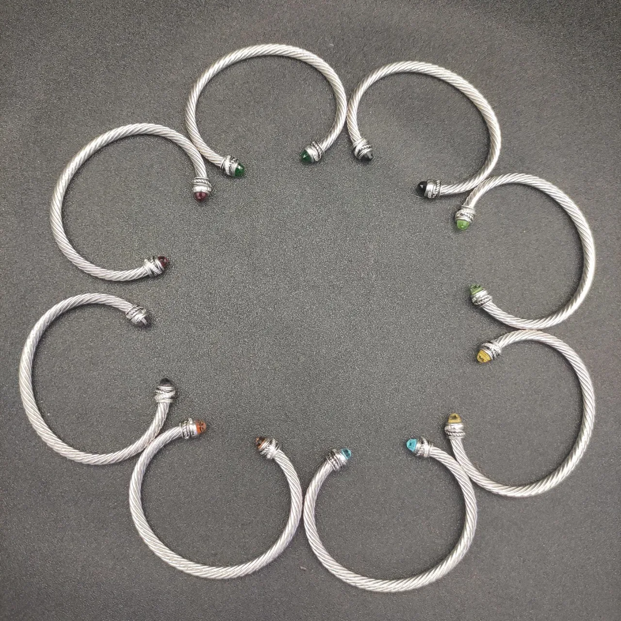 Silver Green Twisted Rope Cable Cuff-Style Bracelet 5