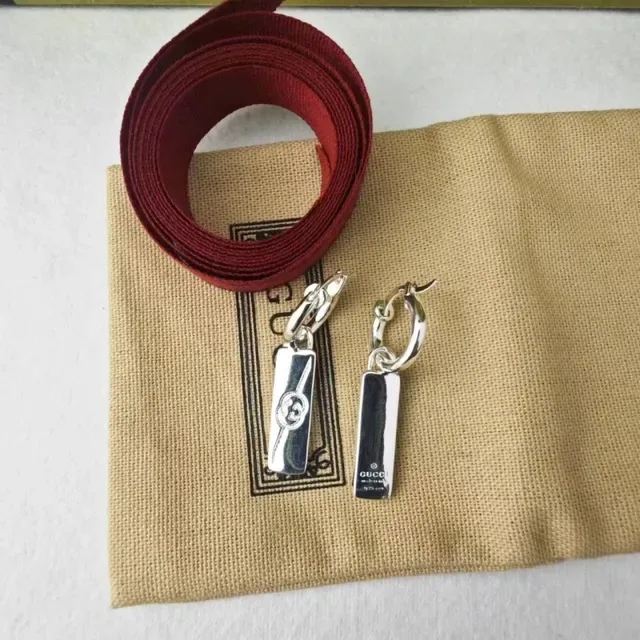 Silver Red Hoop Rectangular Pendant Earrings 6