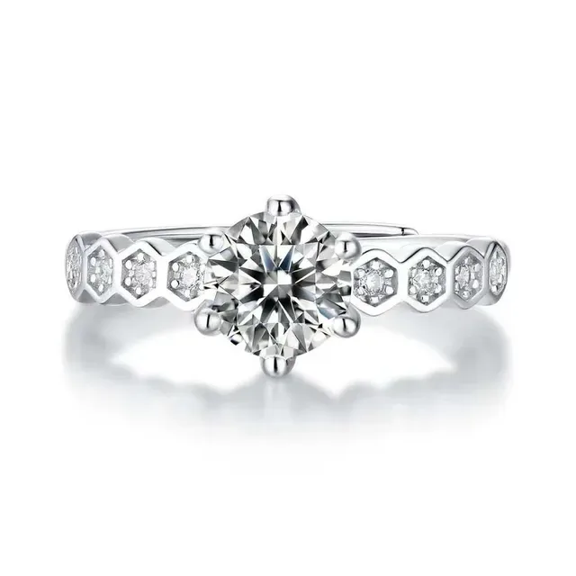 Silver Solitaire Center Stone Hexagonal Side Settings Ring 5