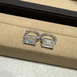 Silver-Tone Baguette-Cut Hinged Hoop Earrings