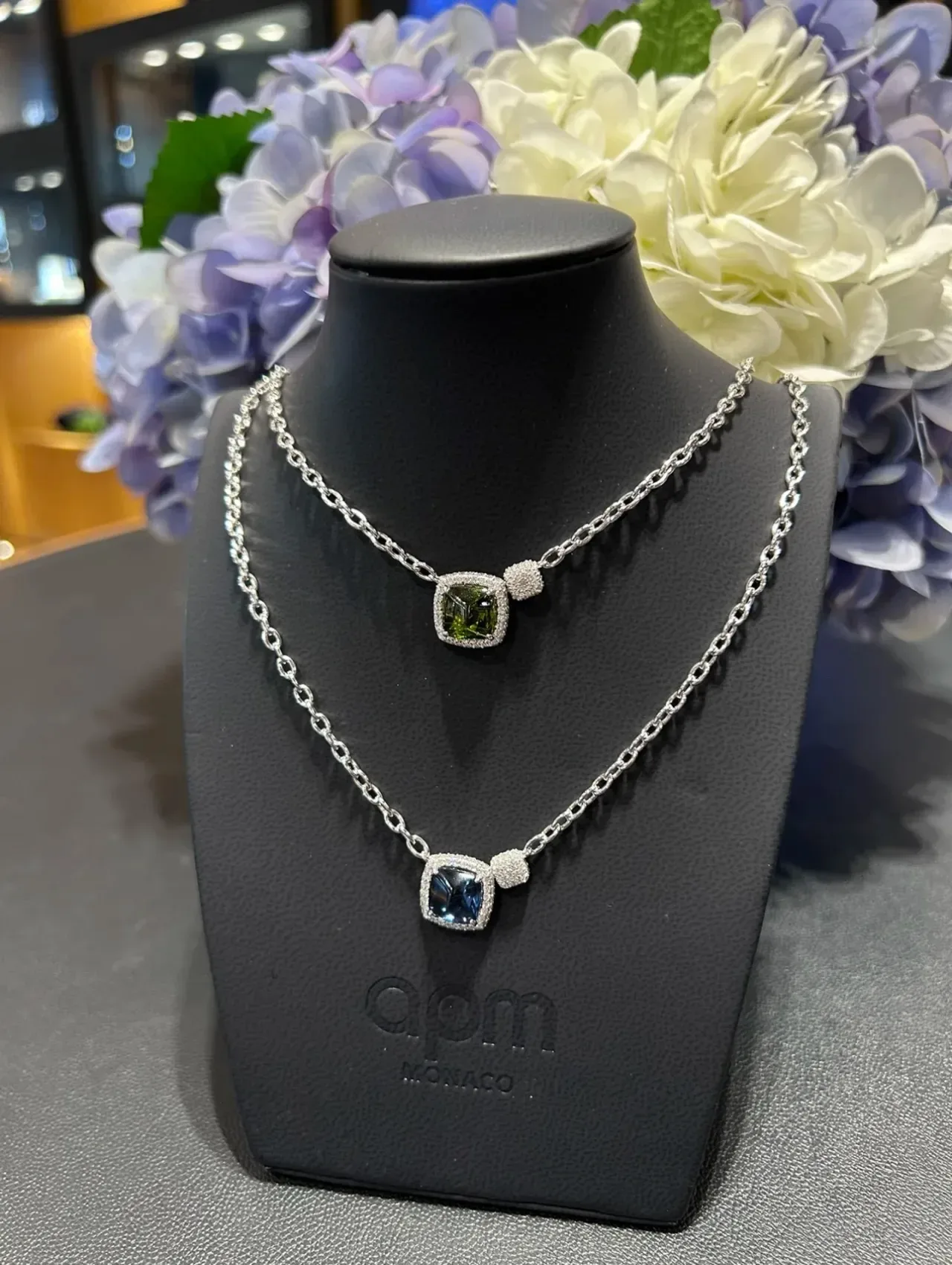 Silver-Tone Cushion-Cut Green Gemstone Halo Pendant Necklace 4
