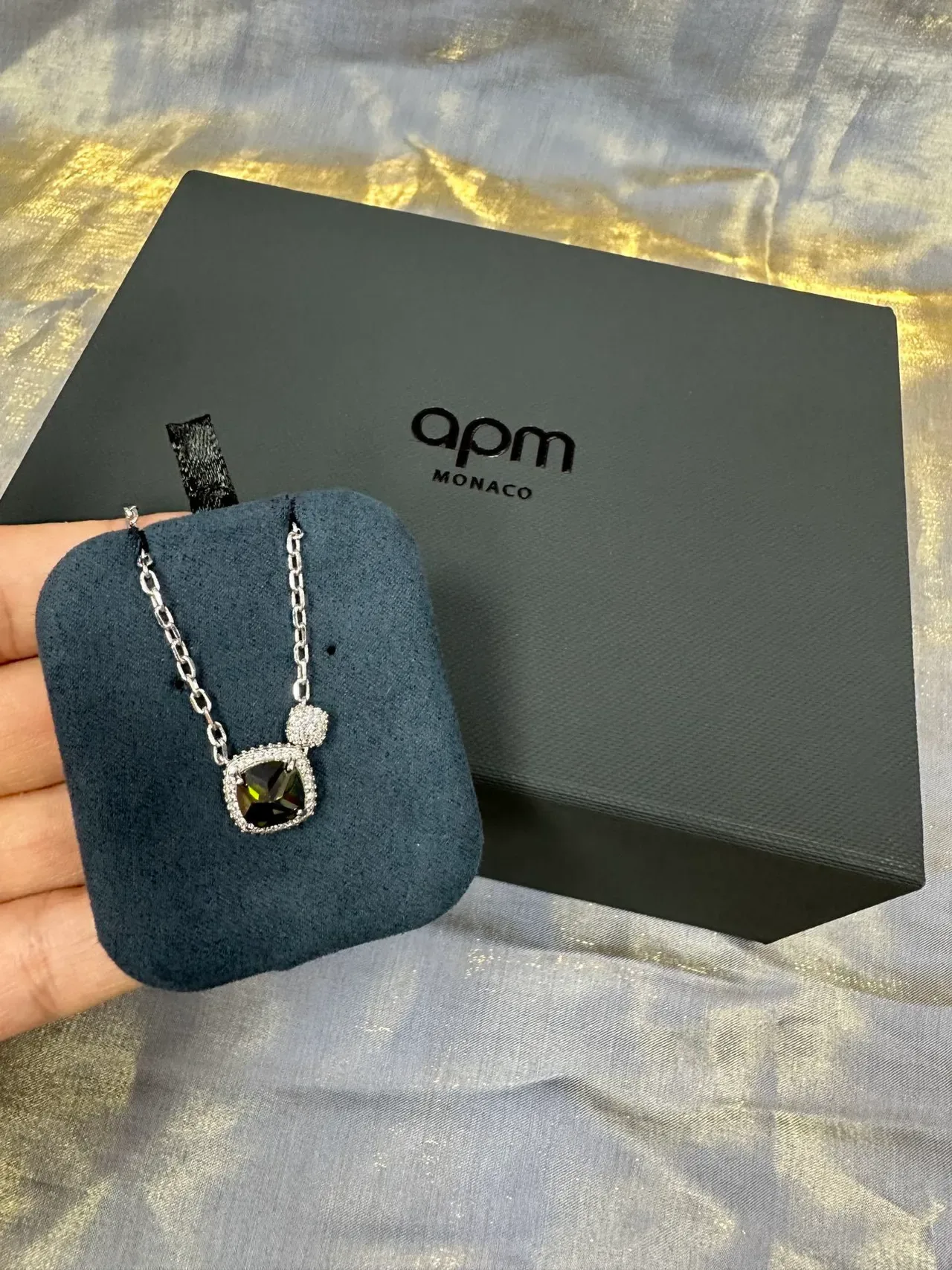 Silver-Tone Cushion-Cut Green Gemstone Halo Pendant Necklace 5