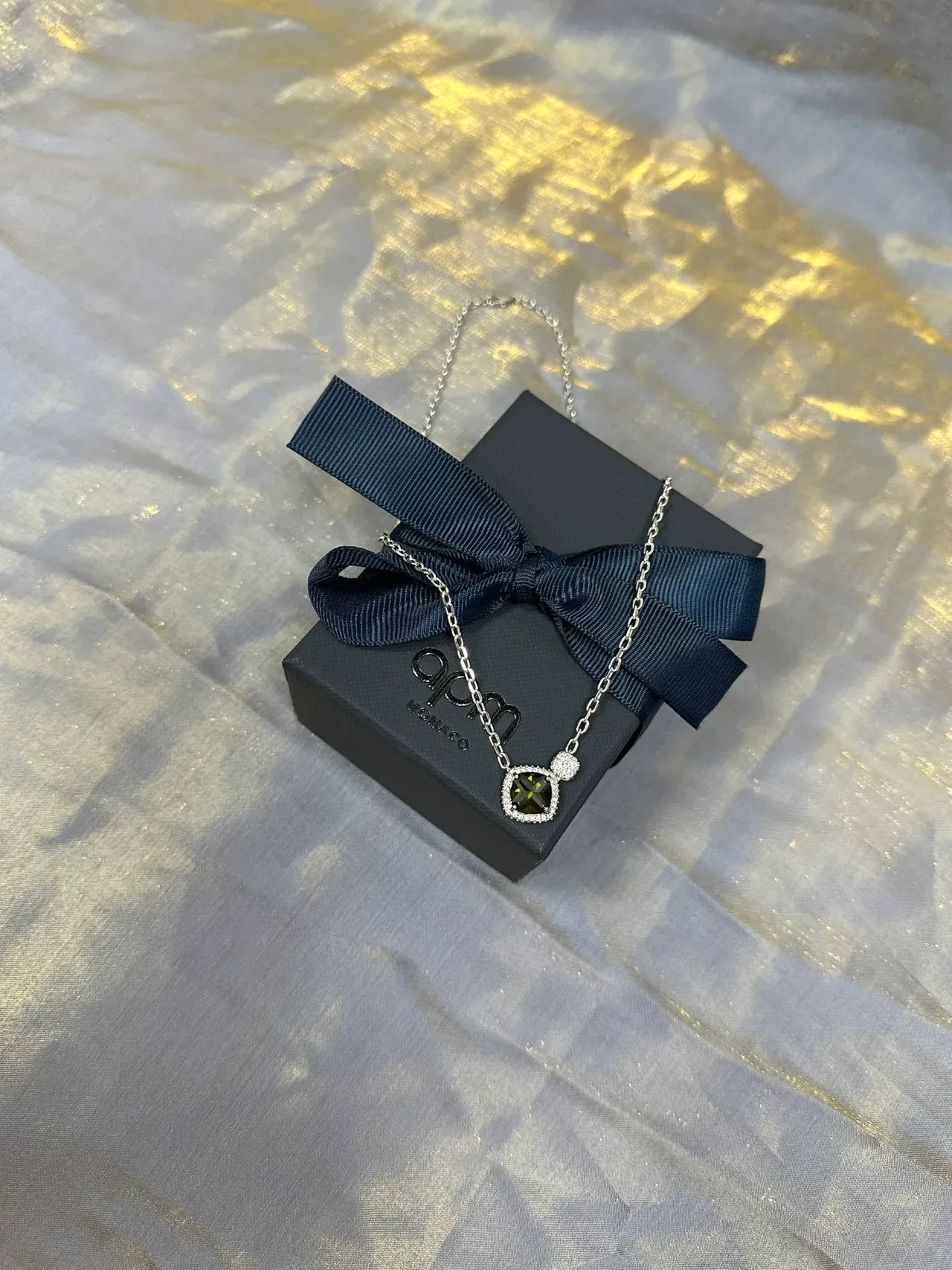Silver-Tone Cushion-Cut Green Gemstone Halo Pendant Necklace 6