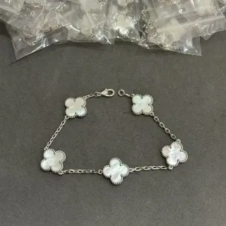 Silver-Tone Mother-of-Pearl Clover Motif Link Bracelet