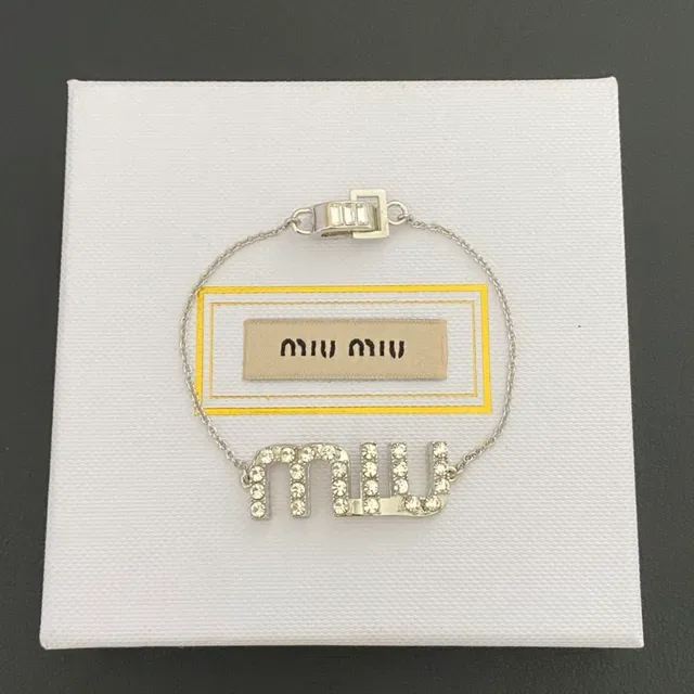 Silver-Tone Pavé Crystal 'MU' Logo Chain Bracelet 7