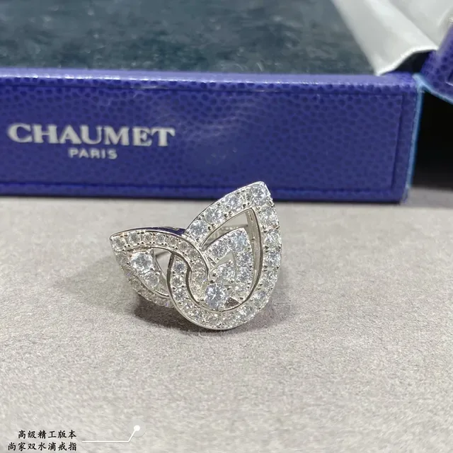 Silver-Tone Pavé Leaf Motif Openwork Ring 8