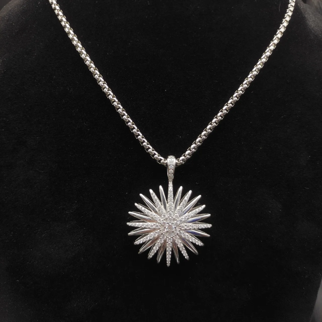 Silver-Tone Spiky Starburst Pavé Pendant Necklace 4