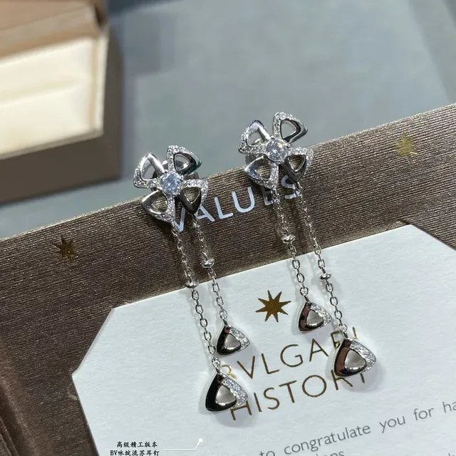 Silver Transparent Floral Stud Dangling Chain Earrings 6