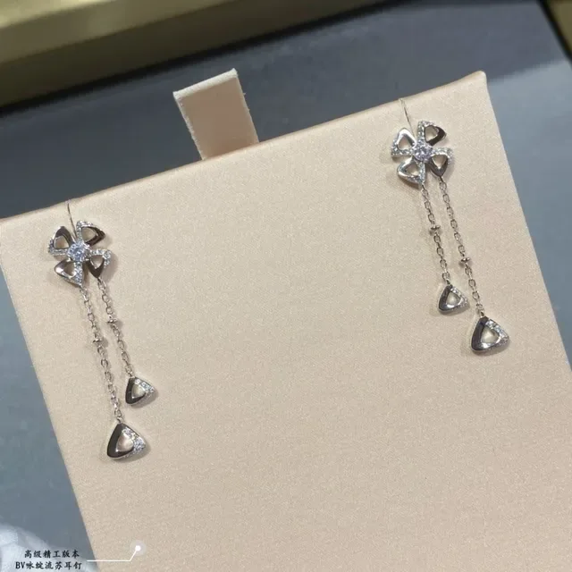 Silver Transparent Floral Stud Dangling Chain Earrings 9