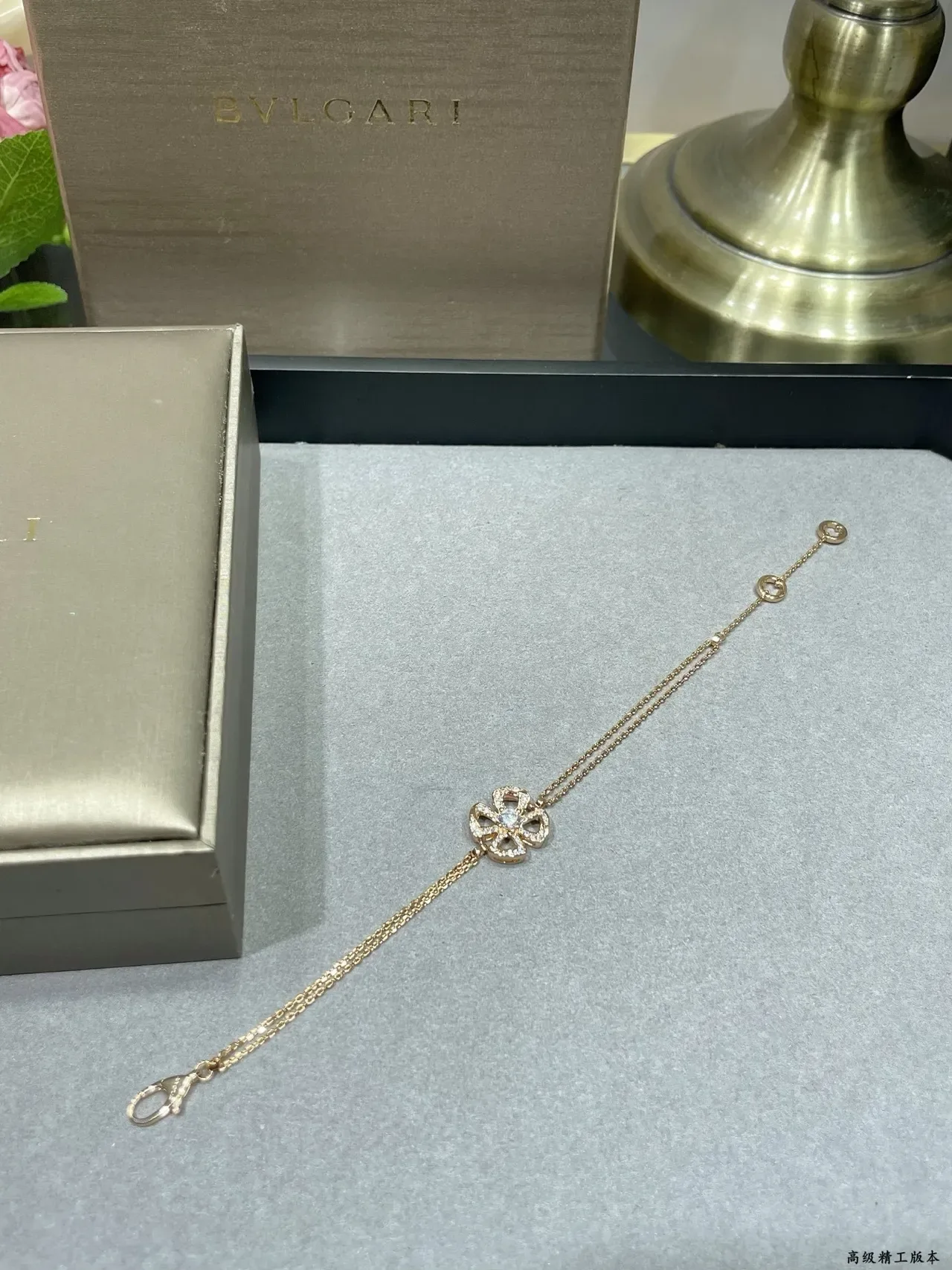 Silver White Chain Pavé Floral Pendant Bracelet 6