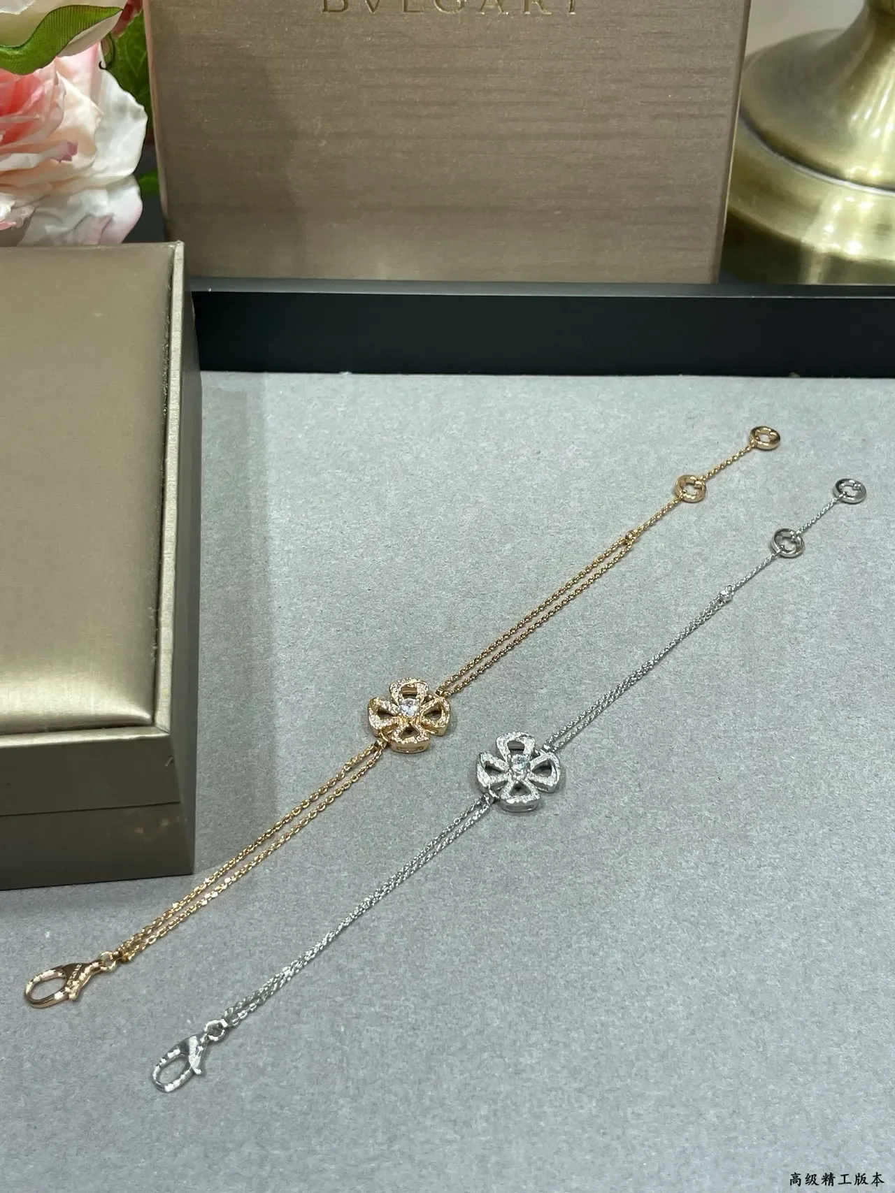 Silver White Chain Pavé Floral Pendant Bracelet 8