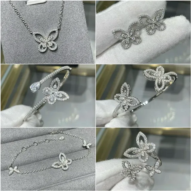 Silver White Flower-Shaped Pave Motif Multi-Piece Coordinated Set Necklace 2