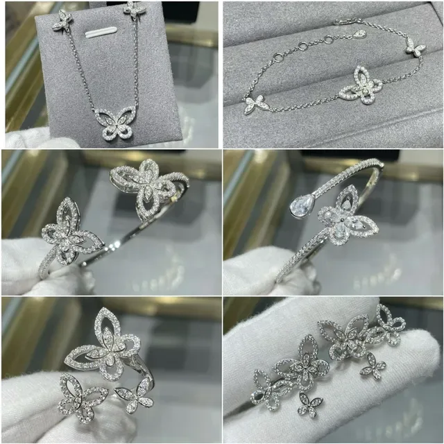 Silver White Flower-Shaped Pave Motif Multi-Piece Coordinated Set Necklace 3