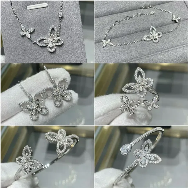 Silver White Flower-Shaped Pave Motif Multi-Piece Coordinated Set Necklace 4