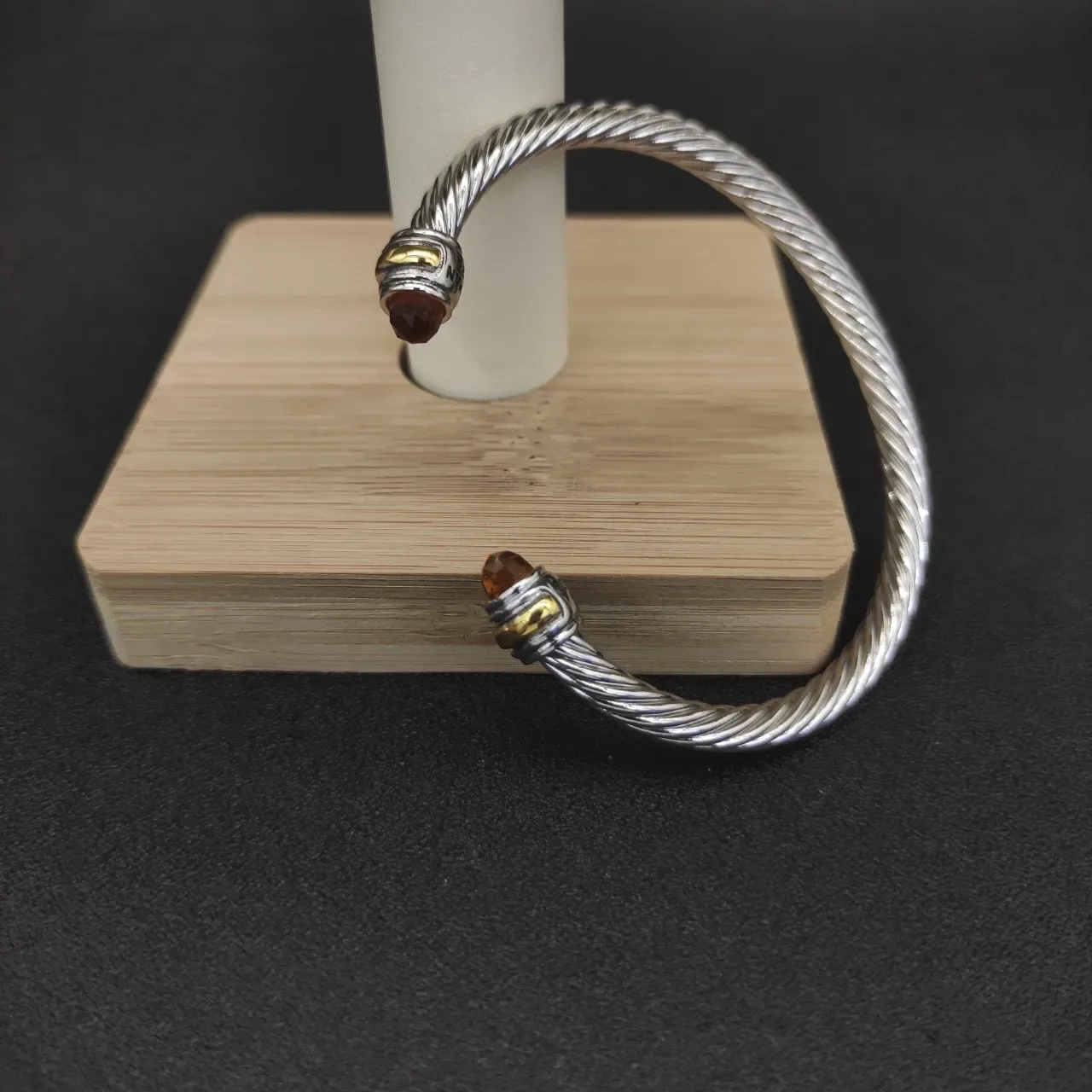 Twisted Cable Gemstone-Tipped Open Bangle Bracelet 5