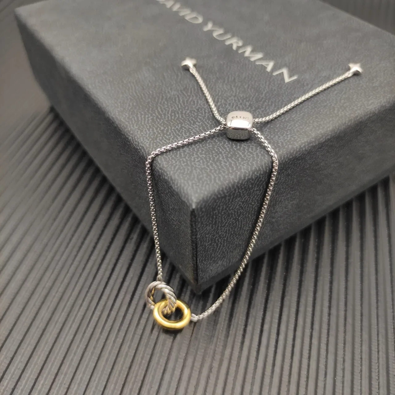 Two-Tone Knot Charm Adjustable Box Chain Bracelet 4
