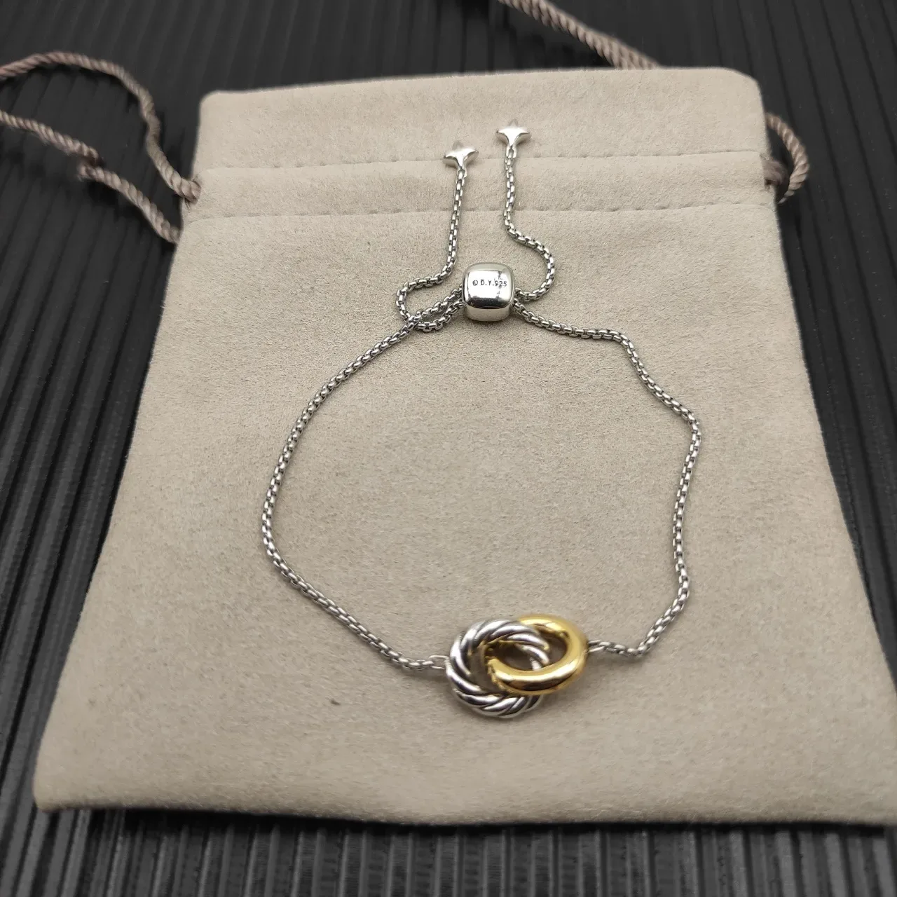 Two-Tone Knot Charm Adjustable Box Chain Bracelet 9