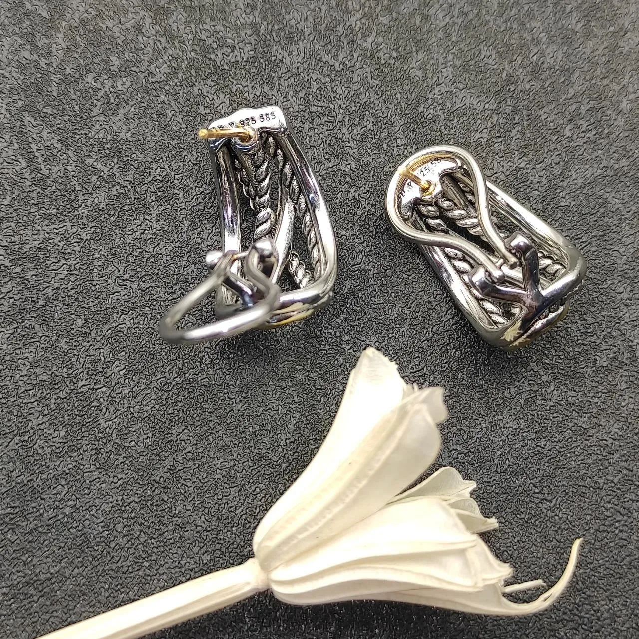Two-Tone Twisted Rope Hinged Hoop Earrings 4