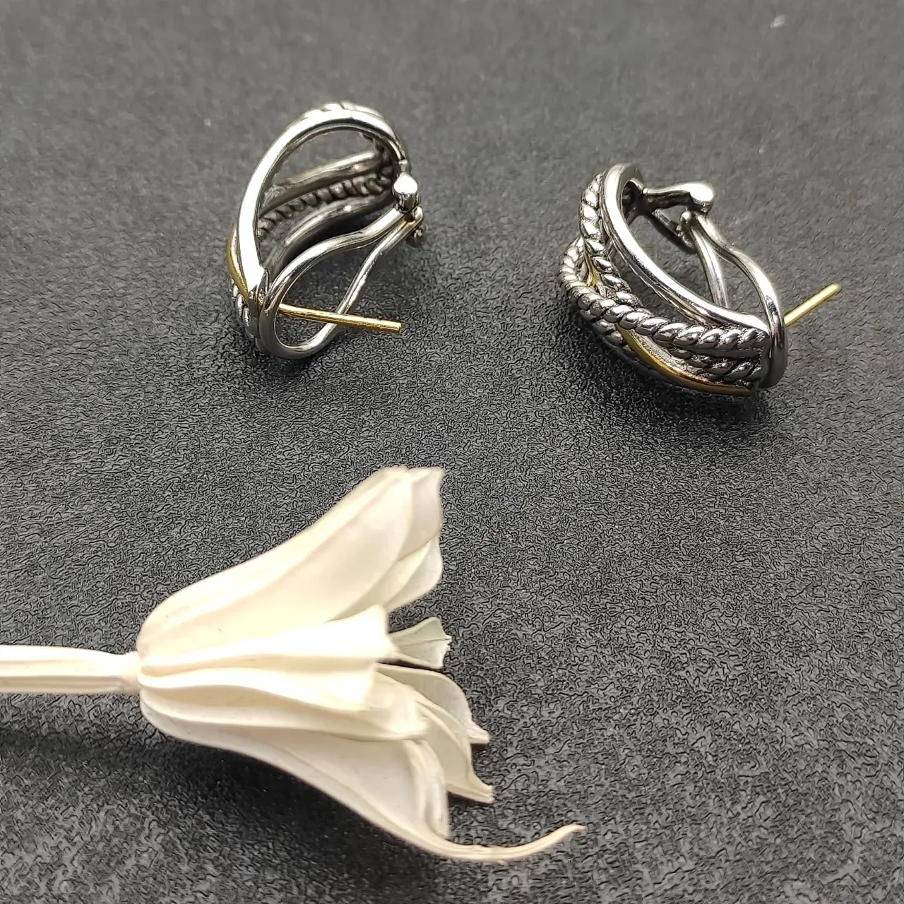 Two-Tone Twisted Rope Hinged Hoop Earrings 6