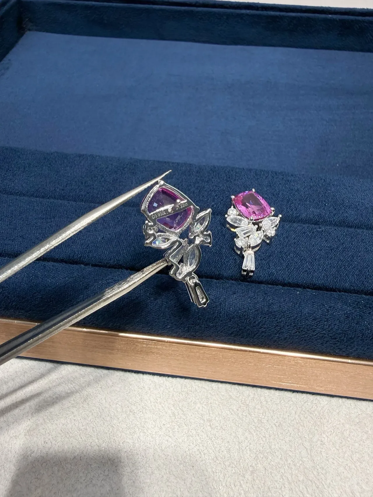 Pendientes colgantes racimo de hojas gemas talla cojín rosa vivo 5